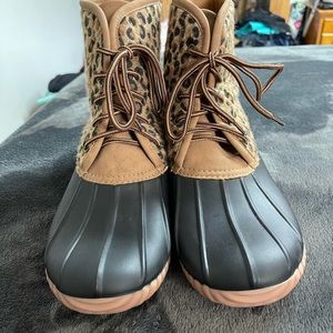 leopard duck boots